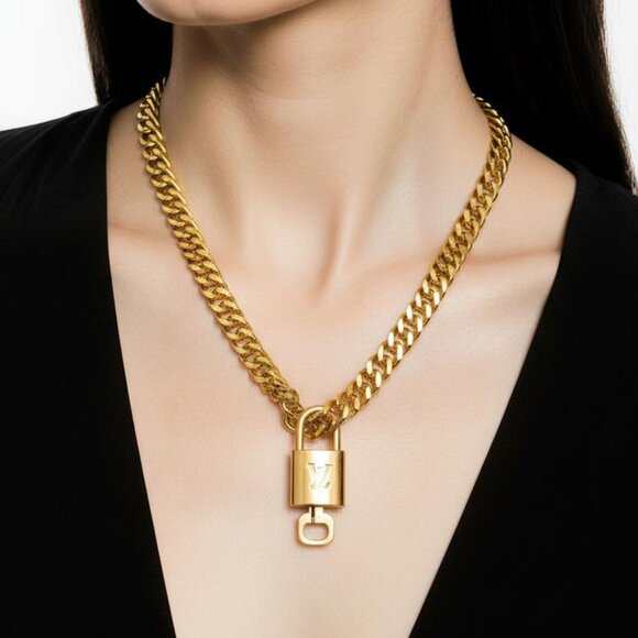 Gold-Plated Necklace with Authentic Louis Vuitton Padlock